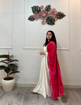 Partywear off white velvet anarkali with shawl - kasumi.in
